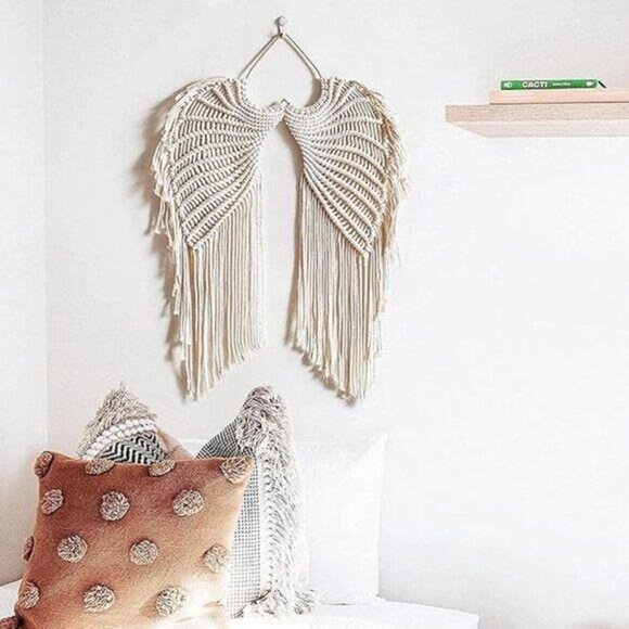 Angel Wings Macrame Wall Hanging Wall Decor Boho 15.7" W x 28.1" L. - Picture 2 of 4